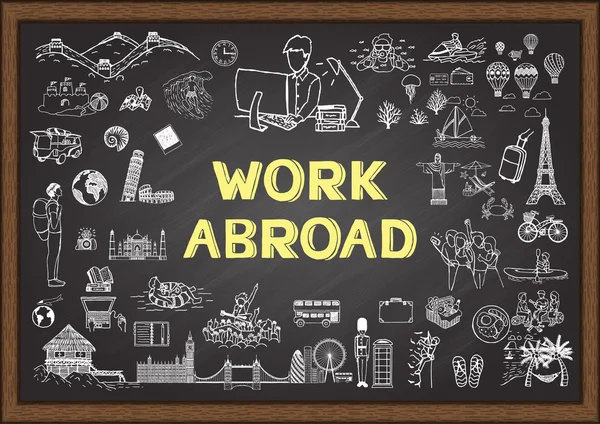 Hand drawn about work abroad on chalkboard — Stock Vector