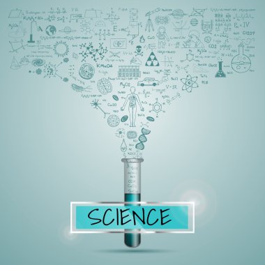 Bilim formül doodle tüp ile şeffaf çerçeve önünde akan.