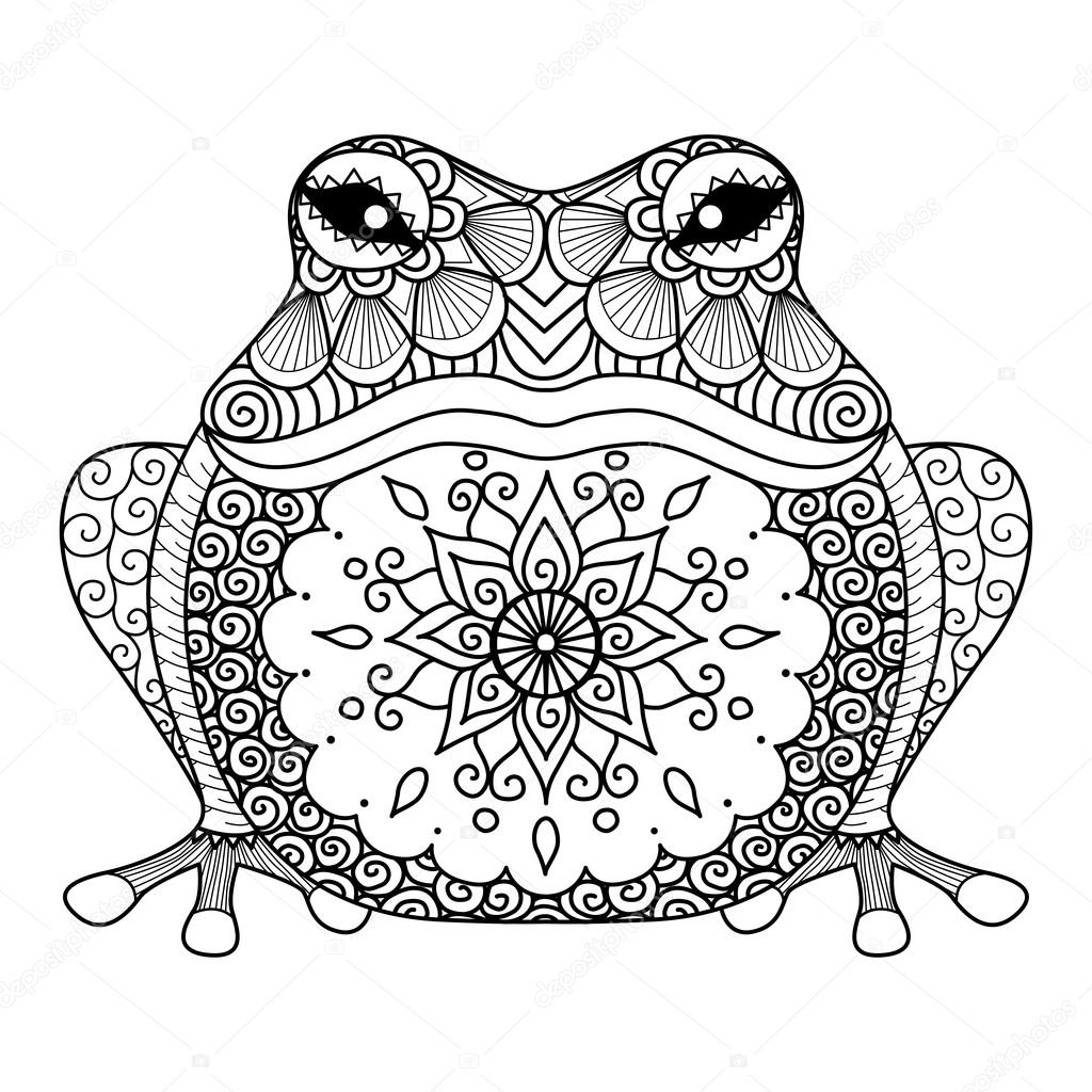 Hand drawn zentangle frog  for coloring book for adult