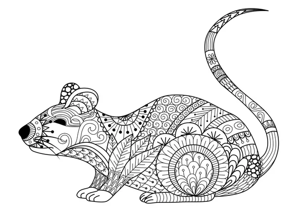 Hand drawn zentangle mouse for coloring book  for adult and other decorations — Stock Vector