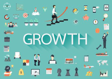 Uzun gölge düz simgeler ile ilgili tarafından çevreleyen ile kelime büyüme