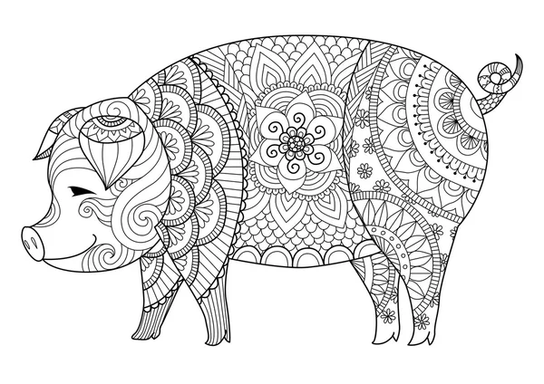 图 zentangle 猪为着色的成人或其他装饰的书 — 图库矢量图片