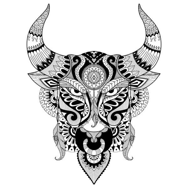 Dessin taureau en colère pour livre à colorier pour adulte, tatouage, conception de t-shirt et autres décorations — Image vectorielle