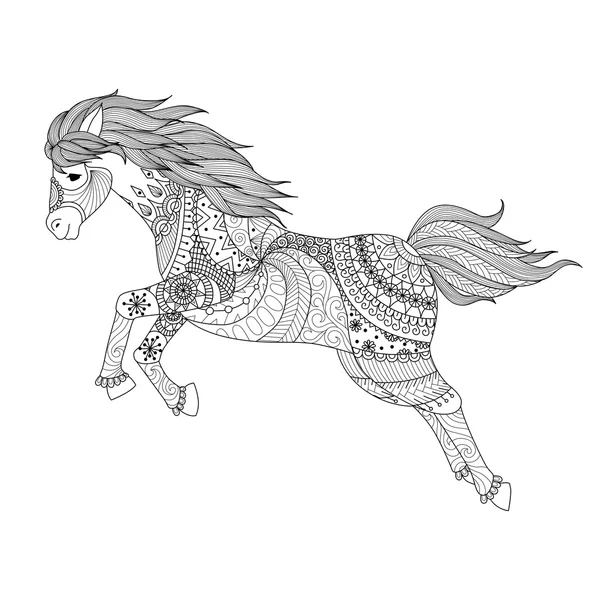रंगीन पुस्तक के लिए घोड़े कूदने के लिए ज़ेंटांगल डिजाइन — स्टॉक वेक्टर