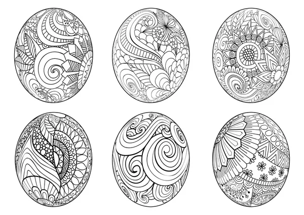 Zentangle easter eggs for coloring book for adult — Stock Vector