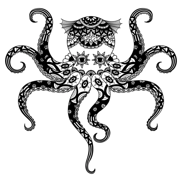 Diseño del pulpo de Zentangle para el logotipo, tatuaje, diseño de la camiseta y así sucesivamente — Archivo Imágenes Vectoriales