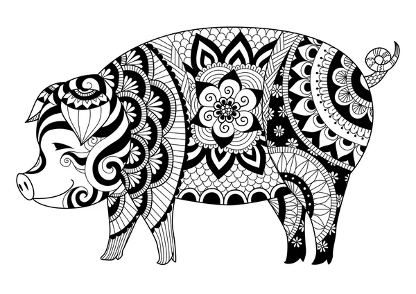 Рисунок петушиной свиньи для раскраски книги для взрослых или других украшений — стоковый вектор