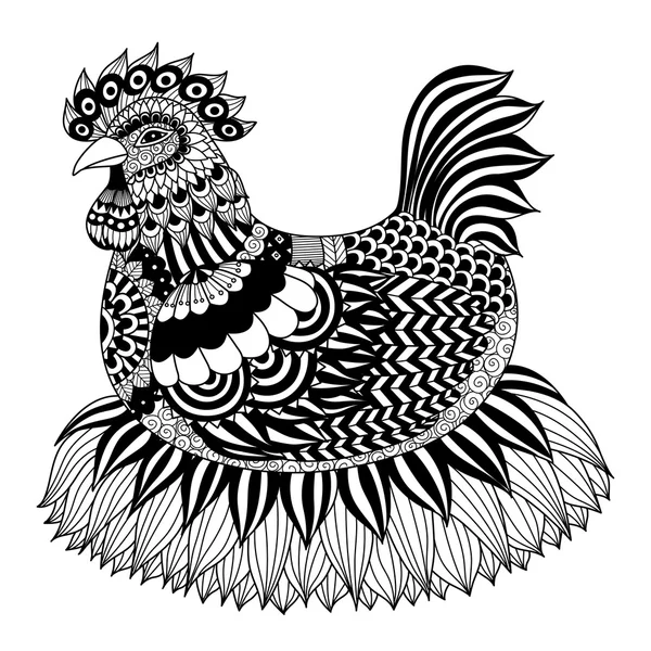 Pollo zentangle dibujado a mano para colorear libro para adultos — Vector de stock