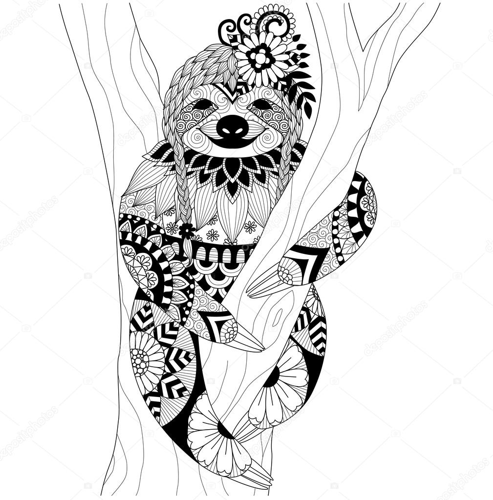 Sloth zentangle design for coloring book for adult and other decorations