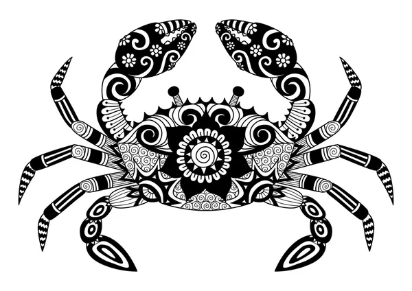 Hand drawn zentangle crab for coloring book for adult, tattoo, shirt design, logo and so on — Stock Vector