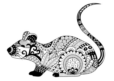 Yetişkin için kitap ve diğer süslemeleri boyama için el çekilmiş zentangle fare