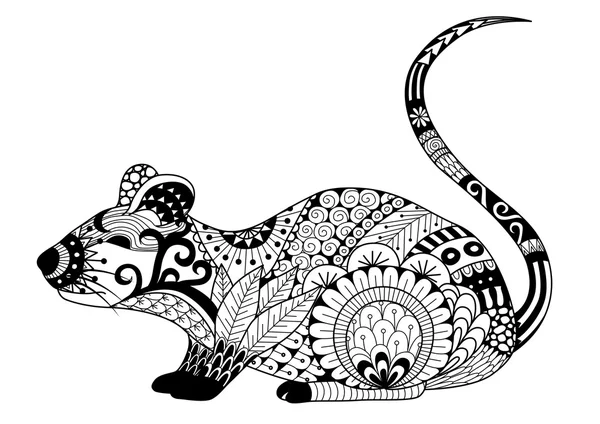 Hand drawn zentangle mouse for coloring book for adult and other decorations — Stock Vector