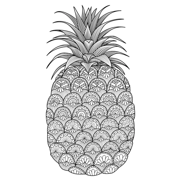 Conception d'art de ligne d'ananas pour le livre de coloriage pour adulte, conception de t-shirt, logo, flyer et ainsi de suite — Image vectorielle