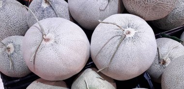 Yakından, Japon karpuzu saplı, siyah rafta, mağazada..