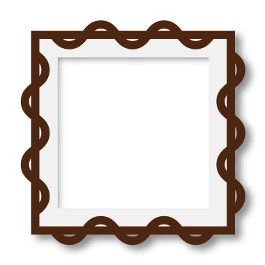 Ayırt edici bir tasarımı olan fotoğraf çerçevesi. Dış kenar zengin koyu kahverengi veya meşe rengi ile kalın dalgalı ya da istiridye kenarlı, klasik pulu andıran veya damla gölgesi olan süslü beyaz kareye benzer