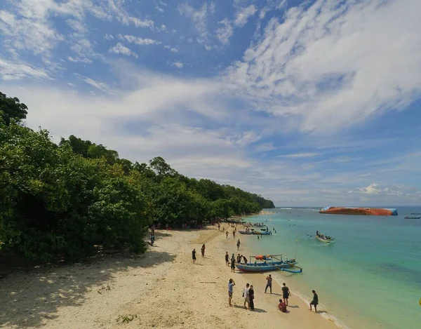 Pangandaran Endonezya Aralık 2020 Pangandaran Plaj Manzarası Tepenin Tepesinden Hayatın — Stok fotoğraf