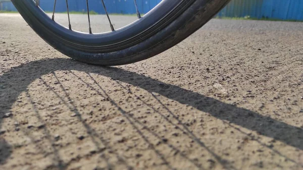 아스팔트 도로에 자전거 타이어 — 스톡 사진