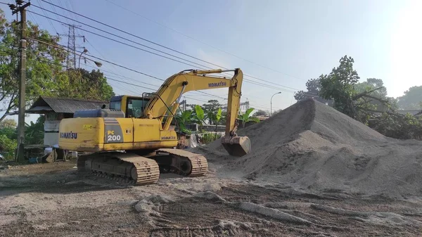 Cikancung Endonezya Haziran 2021 Nşaat Alanında Park Halindeki Bir Kazıcının — Stok fotoğraf