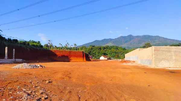 Foto Local Projeto Escavação Materiais Solo Terra Área Parakan Muncang — Fotografia de Stock
