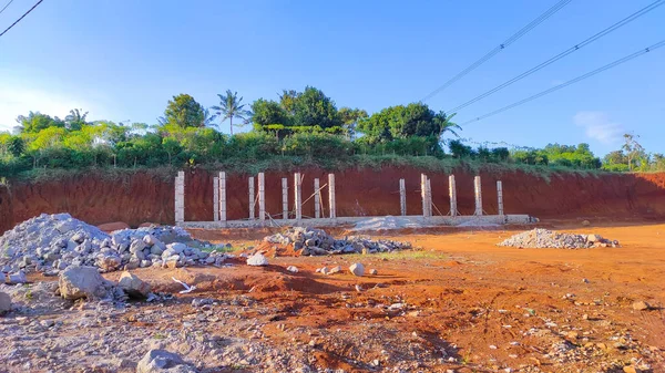 Foto Local Projeto Escavação Materiais Solo Terra Área Parakan Muncang — Fotografia de Stock