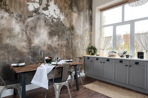 Modern Kitchen Loft Style Contemporary Interior Design Food Home Decor — Zdjęcie stockowe