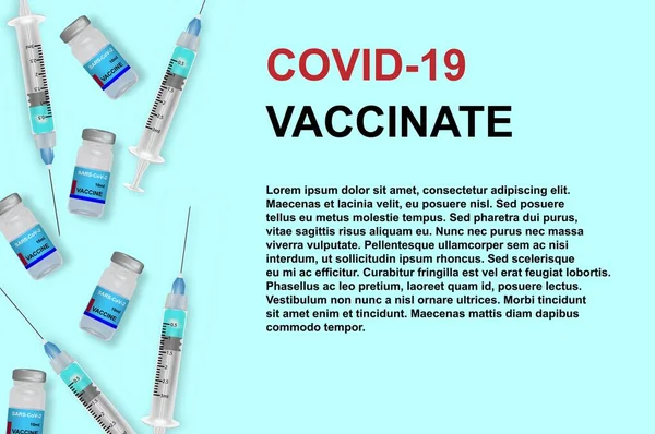 Vector Achtergrond Van Coronavirus Vaccin Blauwe Achtergrond Vector Illustratie Vaccinatie — Stockvector