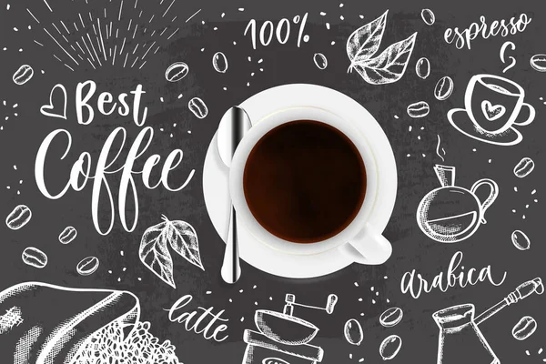 Coffee Doodle Sketch Illustration Über Die Kaffeezeit Vektor Hintergrund Mit — Stockvektor