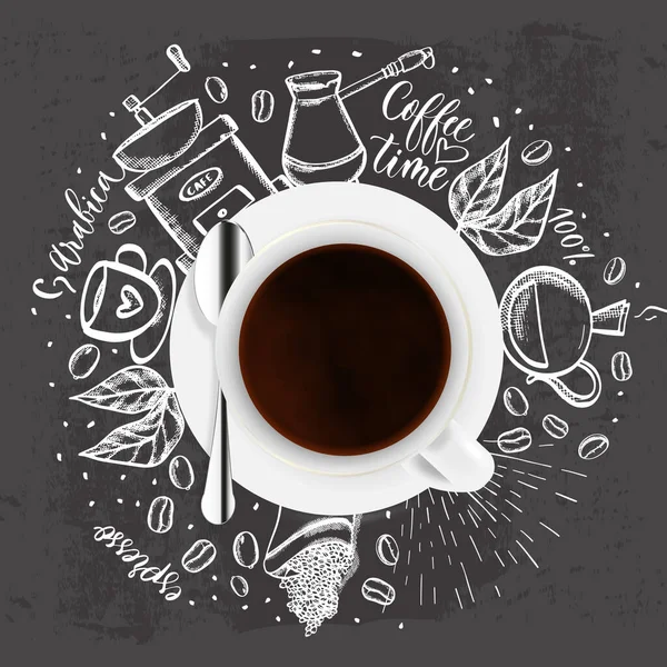 Кофе Каракули Набросок Иллюстрации Кофе Время Векторный Фон Рисунком Виде — стоковый вектор