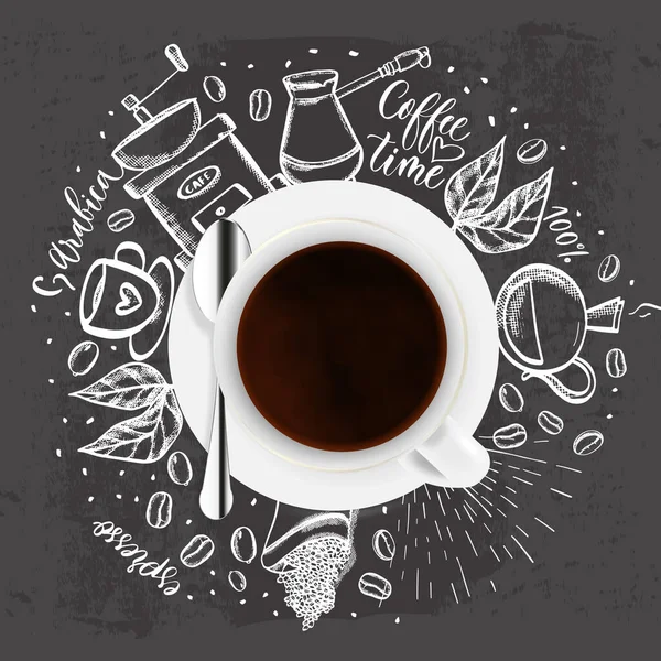 Doodle Café Ilustração Esboço Sobre Tempo Café Fundo Vetorial Com — Vetor de Stock