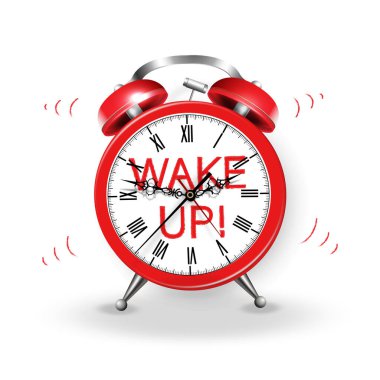 Uyan yazısıyla birlikte kırmızı alarm saati çalıyor.