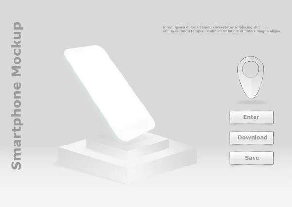 Smartphone Moderno Realista Aislado Pedestal Blanco Vista Perspectiva Del Teléfono — Vector de stock