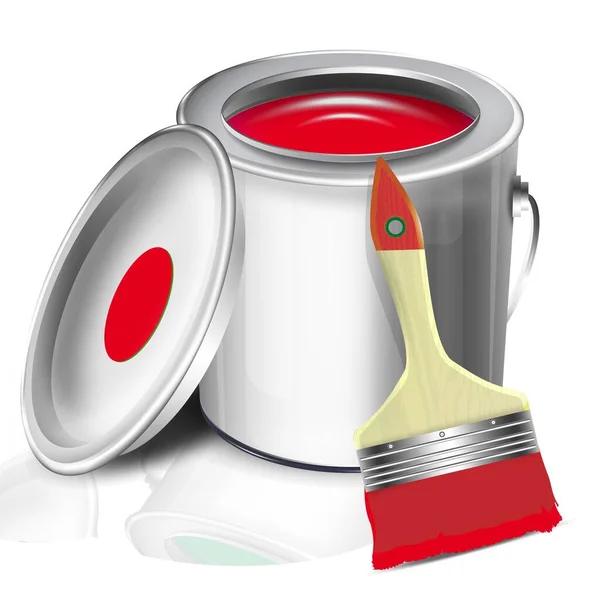 Pot Avec Une Brosse Rouge Couvercle Illustration Avec Réflexion Ombre — Image vectorielle