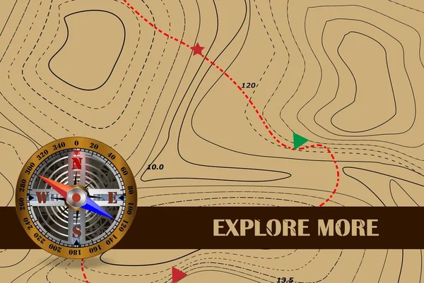 Viaggia Esplora Più Bussola Azimut Mappa Sfondo Del Percorso Sulla — Vettoriale Stock