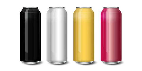 Set Realistic Metallic Mockup Beer Cans Blank Beer Cans Ready — Stock Vector