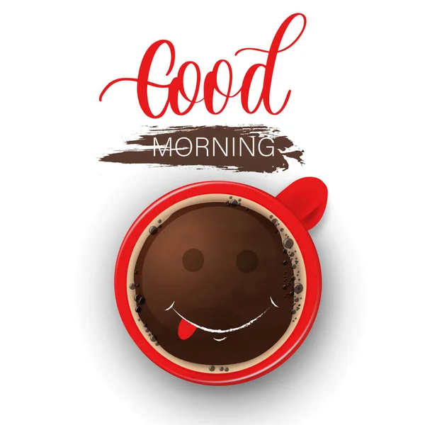 Good Morning Lettering Red Cup Smile Eps — Stock Vector