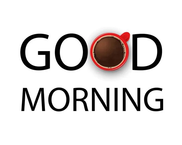 Bonjour Bonjour Lettrage Avec Une Tasse Café Rouge Eps — Image vectorielle