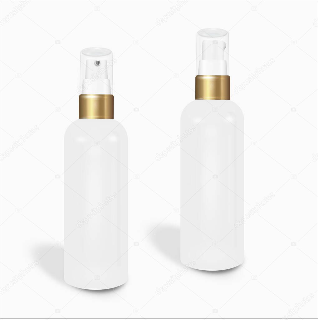 Cosmetic bottle can sprayer container. Dispenser for cream, soups, and other cosmetics With lid and without. Template realistic For Mock up Your Design. vector illustration.