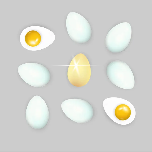 Set Realistiche Uova Pollo Bianche Scure Marrone Chiaro Illustrazione Vettoriale — Vettoriale Stock