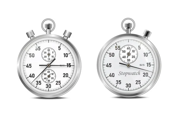 Vector Twee Stophorloges Klassieke Stopwatch Eps Vector Glas Reflecties Bodemschaduw — Stockvector