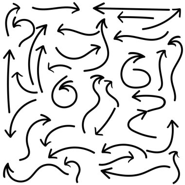 İzole edilmiş vektör el beyaz arkaplanda çok yönlü oklar çizdi.