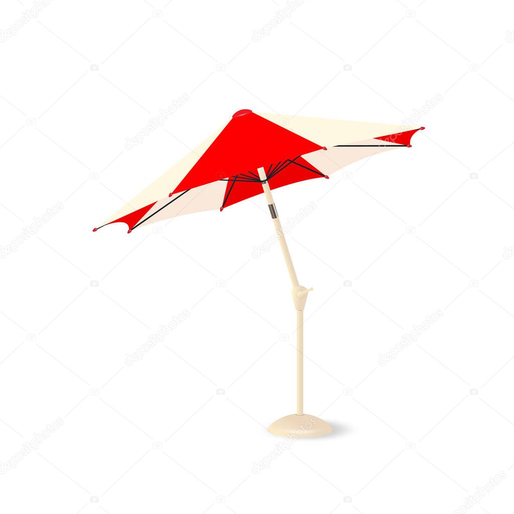 Vector illustration Beach umbrella red and white. A symbol of relaxation, sunbathing by the sea