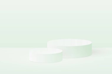 Podyum sahnesi veya 3D yuvarlak sütun sahnesi ve gri, pembe ya da beyaz arka plan üzerine stüdyoda kazanan kaide