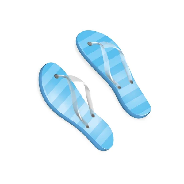 Infradito a righe blu con ombra. Scarpe per la spiaggia, passeggiate, giochi, saune, visitare attrazioni acquatiche. Design realistico vettoriale. EPS 10. — Vettoriale Stock