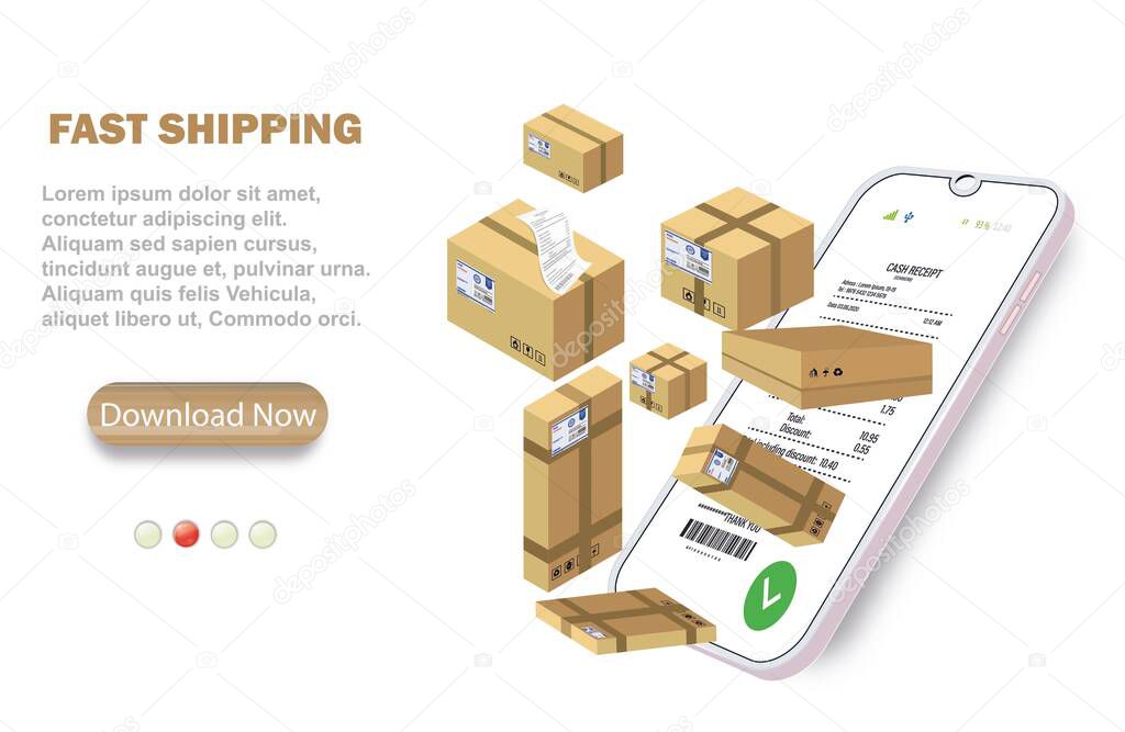 Delivery of parcels. The concept of fast delivery of goods to the recipient. Vector illustration of a delivery service design