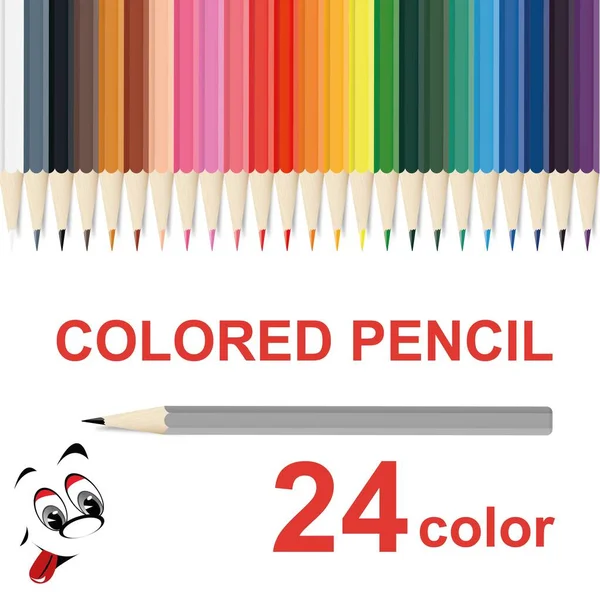 24 Colored pencils in rainbow style, colored pencils set. Vector illustration of a school theme on a white background with multi-colored pencils and a funny face — Stock Vector