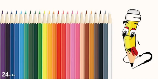 Web24 Colored pencils in rainbow style, colored pencils set. Vector illustration of a school theme on a white background with multi-colored pencils and a funny face — Stock Vector