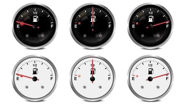 Vector Realistic Set Black White Circle Gas Fuel Tank Manometer — Stockvektor