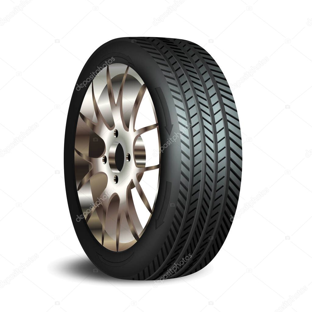 Car wheels isolated on a white background. Car tire, Aluminum wheels isolated on white background.