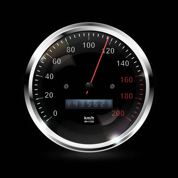 Speedometer Black Caliber Chrome Bezel Vector Illustration — Stock Vector