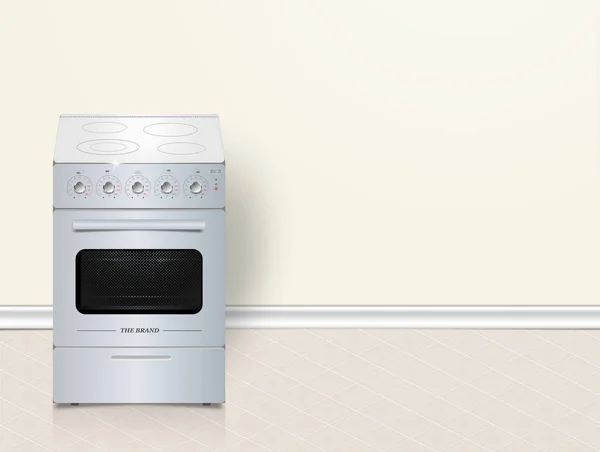 Vektor Weißer Küchenherd Auf Den Kacheln Küchengeräte Hintergrundillustration Küchengestaltung Raumreinigung — Stockvektor